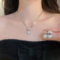 Old Money Style Copper Pearl Heart Geometric Pendant Stud Earrings Necklace Jewelry Set view 1