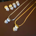 Old Money Style Copper Pearl Heart Geometric Pendant Stud Earrings Necklace Jewelry Set view 2