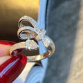 Single Side Bow Design Ring For Women With Wax Set Teardrop Sparkling Zircon Fairy Style Jewelry view 1