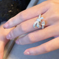 Single Side Bow Design Ring For Women With Wax Set Teardrop Sparkling Zircon Fairy Style Jewelry view 3