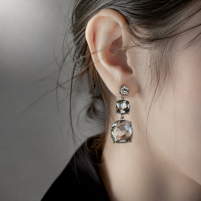 Elegant Luxury Square Zircon Crystal Dangle Drop Earrings With Silver Needle For Women Fashion Earrings