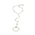 18K Gold Plated Copper Moon Star Beaded Bracelet Ring Chain, Geometric Luxury Hand Jewelry view 5