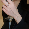 18K Gold Plated Copper Moon Star Beaded Bracelet Ring Chain, Geometric Luxury Hand Jewelry view 3