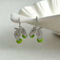 Copper Cherry Stud Earrings With Zircon Leaf Enamel, Minimalist Fashion OL Fruit Jewelry view 1