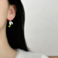 Copper Cherry Stud Earrings With Zircon Leaf Enamel, Minimalist Fashion OL Fruit Jewelry view 4