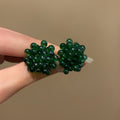 Dark Green Glass Grape Drop Floral Stud Earrings, New Chinese Exotic Style Jewelry view 2