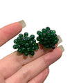 Dark Green Glass Grape Drop Floral Stud Earrings, New Chinese Exotic Style Jewelry view 5