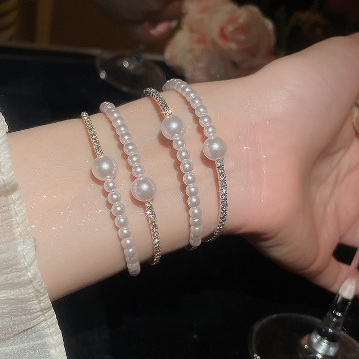 Light Luxury Sparkling Rhinestone Pearl Open Bangle For Women Fashion Jewelry