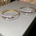 Light Luxury Sparkling Rhinestone Pearl Open Bangle For Women Fashion Jewelry view 2
