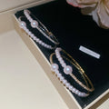 Light Luxury Sparkling Rhinestone Pearl Open Bangle For Women Fashion Jewelry view 4