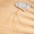 Gold Plated Wide Rhinestone Open Upper Arm Cuff With Single Chain Diamond Arm Bracelet view 3