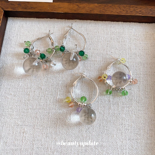 Summer Colorful Artificial Crystal Beaded Round Hoop Earrings, Fresh Forest Vacation Style
