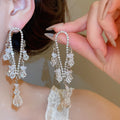 Ethnic Geometric Glass Crystal Tassel Drop Earrings With Silver Needle Sweet Fairy Style view 3