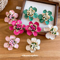 Vintage Enamel Flower Stud Earrings Iron Palace Style Elegant Light Luxury Floral Ear Jewelry view 4