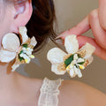 Vintage Enamel Flower Stud Earrings Iron Palace Style Elegant Light Luxury Floral Ear Jewelry view 3