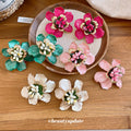 Vintage Enamel Flower Stud Earrings Iron Palace Style Elegant Light Luxury Floral Ear Jewelry view 2