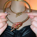 Old Money Alloy Enamel Cheetah Leopard Choker Necklace With Statement Animal Design view 1