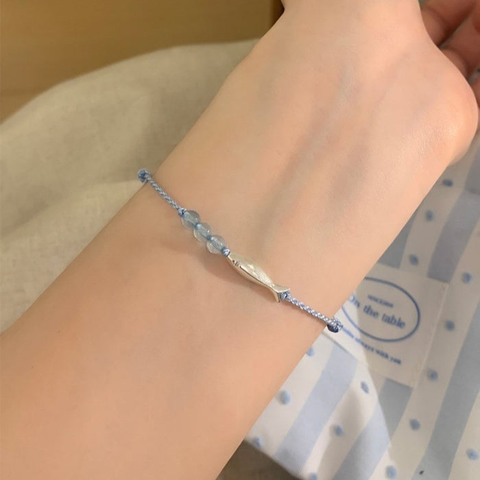 Alloy Carp Charm Woven Beaded Bracelet, Modern Minimalist Fresh Sweet Everyday Jewelry