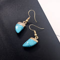 Gold Tone Turquoise Horn-Shaped Stone Drop Earrings with Hooks view 3