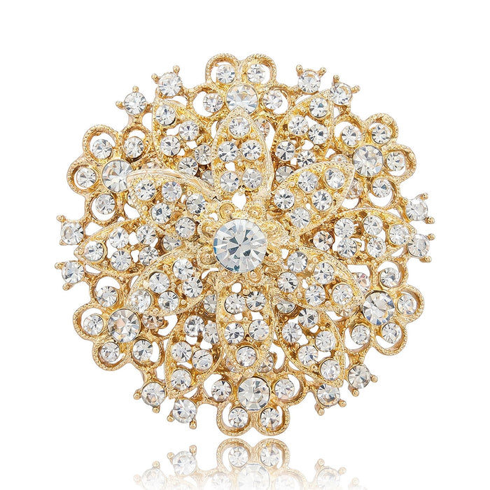 Alloy Rhinestone Sunflower Brooch Pin For Suits Dresses And Formalwear
