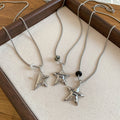 Korean Sweet Cool Alloy Star And Round Stone Pendant Collarbone Sweater Necklace view 2