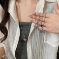 Korean Sweet Cool Alloy Star And Round Stone Pendant Collarbone Sweater Necklace view 1