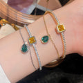 Sparkling Zircon Teardrop Copper Bangle, Elegant Square Court Style Light Luxury Bracelet view 1