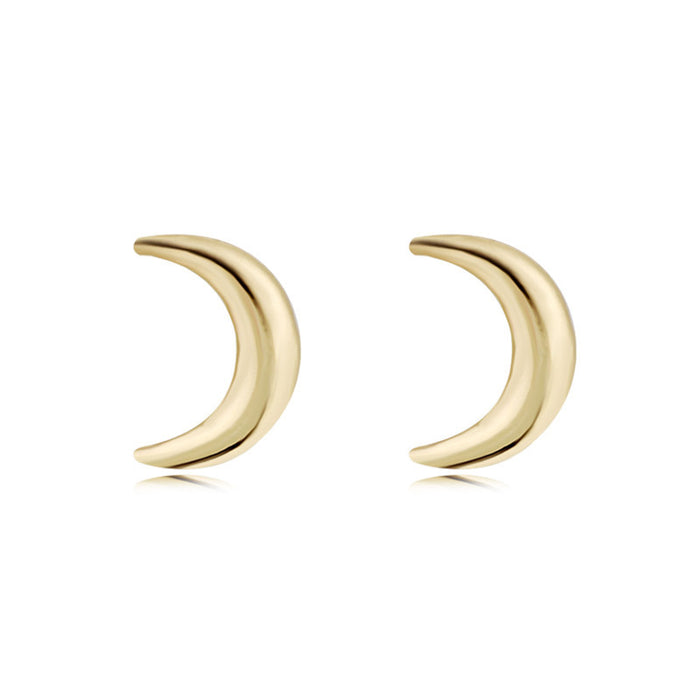Gold Tone Crescent Moon Stud Earrings with Textured Surface Detail