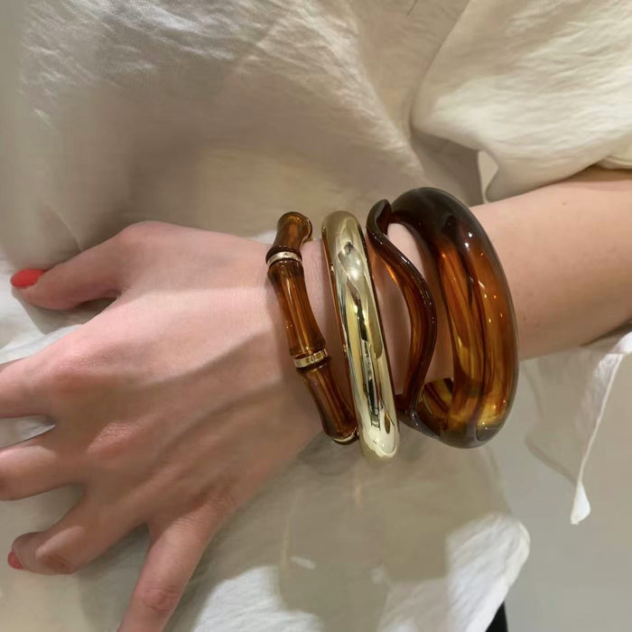 Irregular Open Acrylic Bangle For Women, Geometric Unique Fashion Statement Bracelet