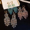 Vintage Palace Style Zircon Round Crystal Tassel Drop Earrings For Women view 2