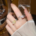 Korean Rhinestone Cat Eye Stone Flower Ring For Women view 1