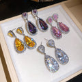 Light Luxury Copper Teardrop Zircon Stud Earrings With Silver Posts For Women view 3