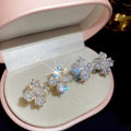 Light Luxury Copper Zircon Flower Clip-on Earrings, Korean No-Piercing Ear Cuff Jewelry view 2