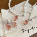 Light Luxury Zircon Strawberry Faux Pearl Necklace And Stud Earrings Jewelry Set view 1