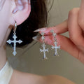 Light Luxury Copper Zircon Cross Pendant Necklace And Ear Cuff Jewelry Set view 4