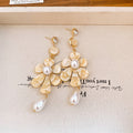 French Vintage Floral Faux Pearl Long Tassel Drop Earrings For Women view 4