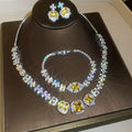 Light Luxury Copper Zircon Square Jewelry Set With Bracelet Necklace And Stud Earrings view 3