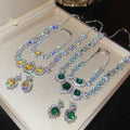 Light Luxury Copper Zircon Square Jewelry Set With Bracelet Necklace And Stud Earrings view 4