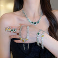 Light Luxury Copper Zircon Square Jewelry Set With Bracelet Necklace And Stud Earrings view 2