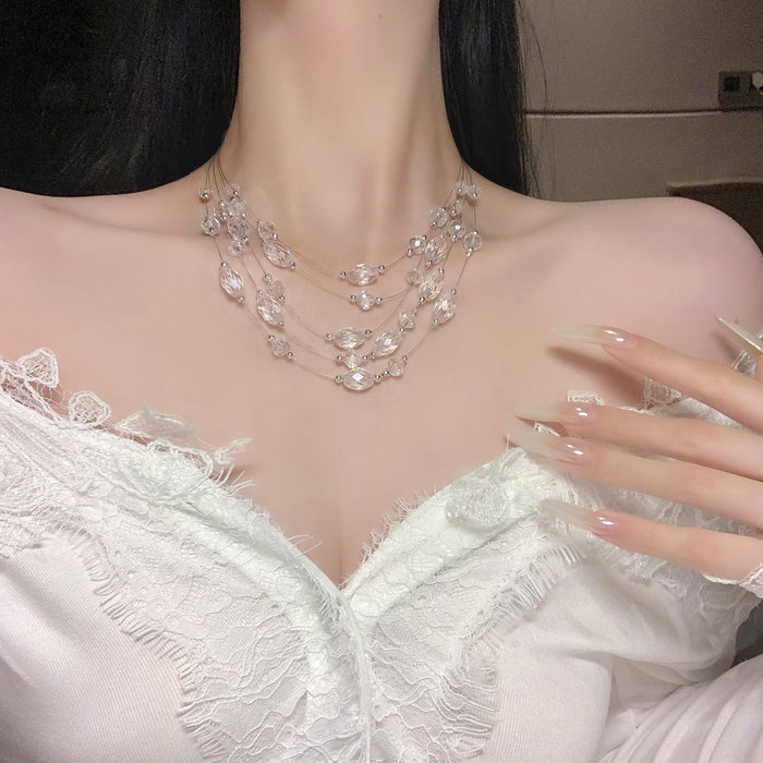 Light Luxury Multi Layer Pearl Necklace With Artificial Crystal Geometric Summer Vacation Choker