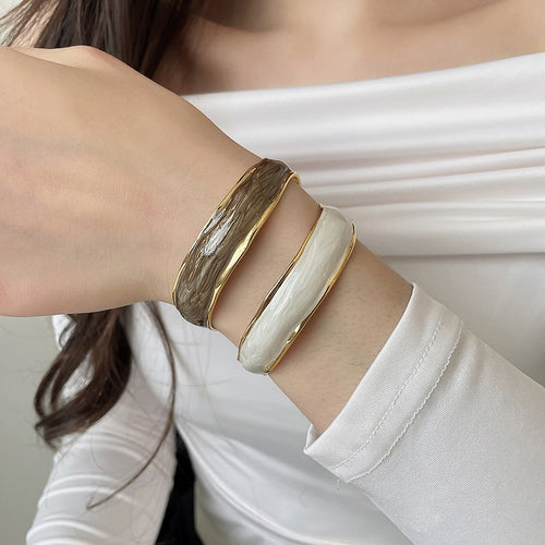 European Style Copper Enamel Geometric Open Bangle For Women Fashion Statement Jewelry