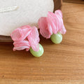 Chiffon Flower Resin Teardrop Drop Earrings With Silver Pins, Sweet Vacation Style Jewelry view 3