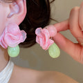 Chiffon Flower Resin Teardrop Drop Earrings With Silver Pins, Sweet Vacation Style Jewelry view 2