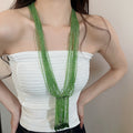 Multi Layer Glass Bead Tassel Geometric Ethnic Vintage Sweater Necklace view 3