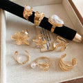 European American Style Pearl Alloy Open Ring For Women Irregular Geometric Minimalist Luxe Design view 1
