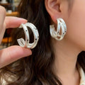 Korean Style Iron Three Layer C Shape Polka Dot Stud Earrings For Women Fashion OL Geometric Jewelry view 3
