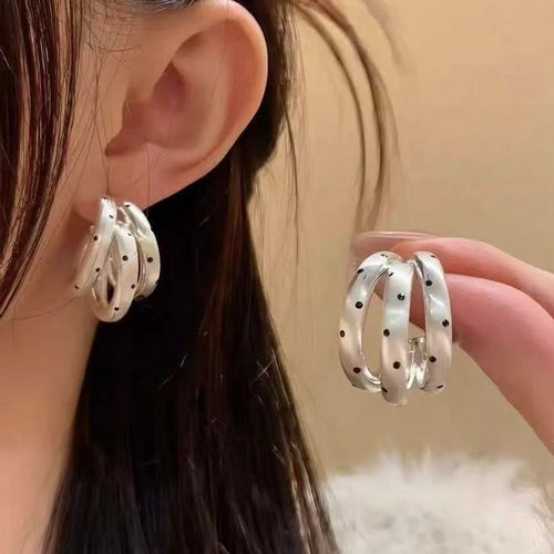 Korean Style Iron Three Layer C Shape Polka Dot Stud Earrings For Women Fashion OL Geometric Jewelry