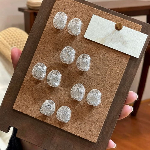 Silver Tone Hollow Mesh Oval Copper Stud Earrings Korean Minimalist Geometric Jewelry