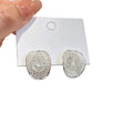 Silver Tone Hollow Mesh Oval Copper Stud Earrings Korean Minimalist Geometric Jewelry view 5