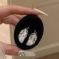 Alloy Feather Stud Earrings With Sparkling Rhinestones, Light Luxury Unique Women's Jewelry view 1